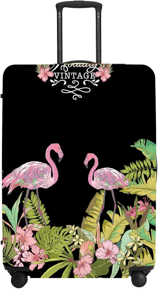 Tropical Flamingo Luggage Cover, Washable Suitcase Protector with Palm Leaves Print Anti-scratch Durable for 18",20",22" Bag