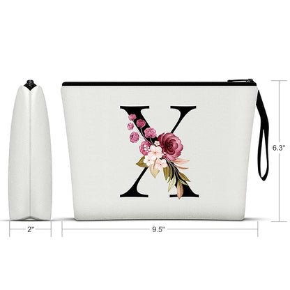 Vavabox A-Z Personalized Makeup Bag, Birthday Gifts for Women Mom, Gifts for Best Friend, Bride Bridesmaid Cosmetic bag (X, White)