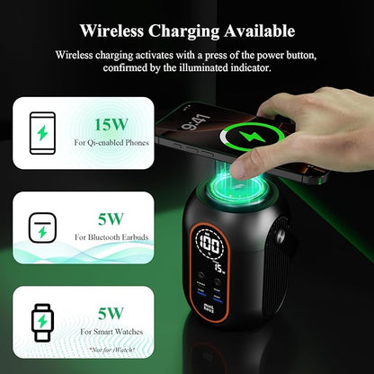 Minthouz 140w 54000mAh Laptop Power Bank with 65W Power Adapter, Versatile Camping Lighting, Wireless Charging, Smart Display, Portable Power Station for iPhone 17/16/15 Pro Max, MacBook, Dell, HP