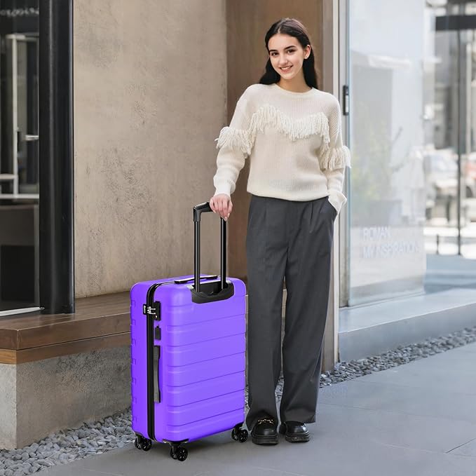 AnyZip Suitcase Hardside PC ABS Lightweight USB Luggage with Wheels TSA Lock Checked-Medium 24 Inch Violet Purple