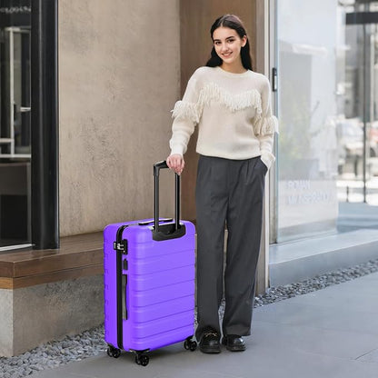 AnyZip Suitcase Hardside PC ABS Lightweight USB Luggage with Wheels TSA Lock Checked-Medium 24 Inch Violet Purple