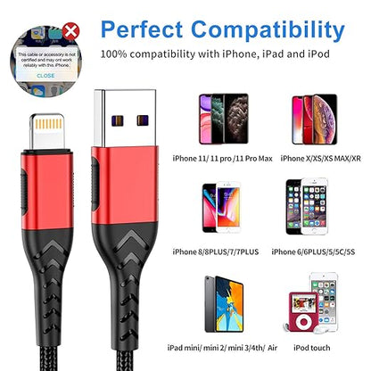 iPhone Charger, [Apple MFi Certified] 3Pack 10FT USB A Cable for Long Charger Cable, Fast iPhone Charging Cord Compatible with with iPhone Xs Max/XS/XR/X/8/7/6S/6/Plus/SE/iPad(Red)