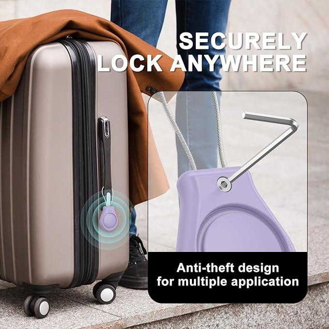 AirTag Holder with Wire Cable Compatible with Apple AirTags, Ultra Durable Anti-Lost Protective Lock Case for Luggage, Key, Backpack (Pruple)