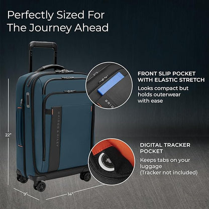Briggs & Riley Domestic 22" Carry On Expandable Spinner - Luggage for Travel, Suitcases with Wheels, Softside Rolling Bag for Men & Women - ZDX Collection, Ocean
