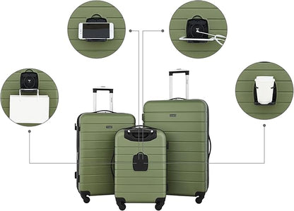 Wrangler Smart Luggage Set with Cup Holder and USB Port, Olive Green, 3 Piece