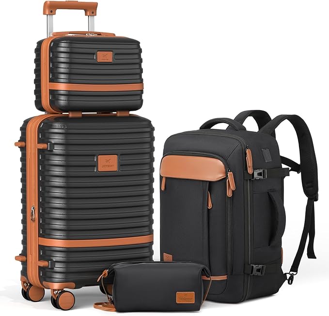 Joyway Expandable Carry on Luggage Sets Airline Approved, Lightweight Hard Shell 20 Inch Carry-on Suitcase with Spinner Wheels, Black