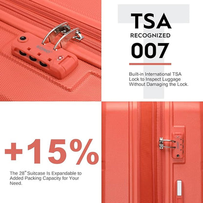Kono 4 Piece Luggage Sets Expandable(only 28") with Spinner Wheels TSA Lock Lightweight PC+ABS Hardside Travel Rolling Suitcases 20in 24in 28in Carry on and 12in Mini Cosmetic Case Coral Pink