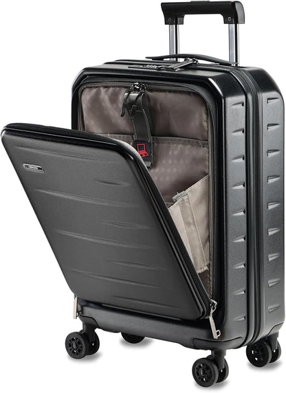 Carry On Luggage 22×14×9 Airline Approved, 20 Inch Lightweight ABS+PC Hard Shell Suitcases with Front Pocket, Spinner Wheels, TSA Lock (Black, 1PC)