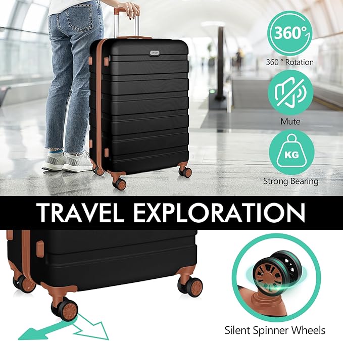 AnyZip Luggage PC ABS Hardside Lightweight Suitcase with 4 Universal Wheels TSA Lock Carry-On 20 Inch Black Brown