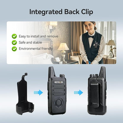 Retevis RT22S Walkie Talkies for Adults, 2 Way Radio with Earpiece, Channel Display, Rechargeable, Portable FRS Two-Way Radios, Mini Compact, for Hospitality Church School Retail Restaurant (10 Pack)