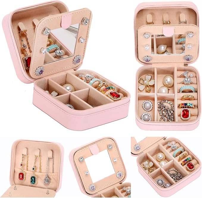 Small Jewelry Box Travel Jewelry Case Jewelry Holder Organizer,Travel Essentials Box Jewelry Organizer,Personalized Birthday Gifts for Teen Girls Women Initial X, X-pink