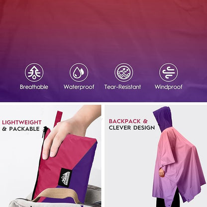 Bruvoalon 3-in-1 Rain Poncho with 1/4 Zip & Chest Pocket, Waterproof, Sunshade, Ground Mat for Adults & Youth Emergency