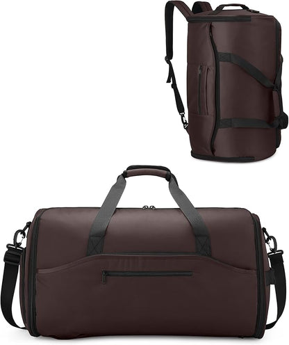 NPBAG Convertible Garment Duffle Bags for Travel - Carry on Garment Bag, Suit Bag for Men & Women, 3 in 1 Foldable Travel Duffle Backpack with Shoulder Strap (Brown)
