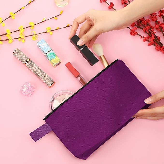 Reginary 60 Pieces Canvas Makeup Bags Bulk Cute Travel Cosmetic Pouch Multipurpose Blank Small Toiletry Bag DIY with Zipper for Women Teens Operation Christmas Gifts Items, 15 Colors(7.5 x 5 x 2 Inch)