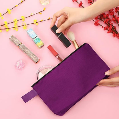 Reginary 60 Pieces Canvas Makeup Bags Bulk Cute Travel Cosmetic Pouch Multipurpose Blank Small Toiletry Bag DIY with Zipper for Women Teens Operation Christmas Gifts Items, 15 Colors(7.5 x 5 x 2 Inch)