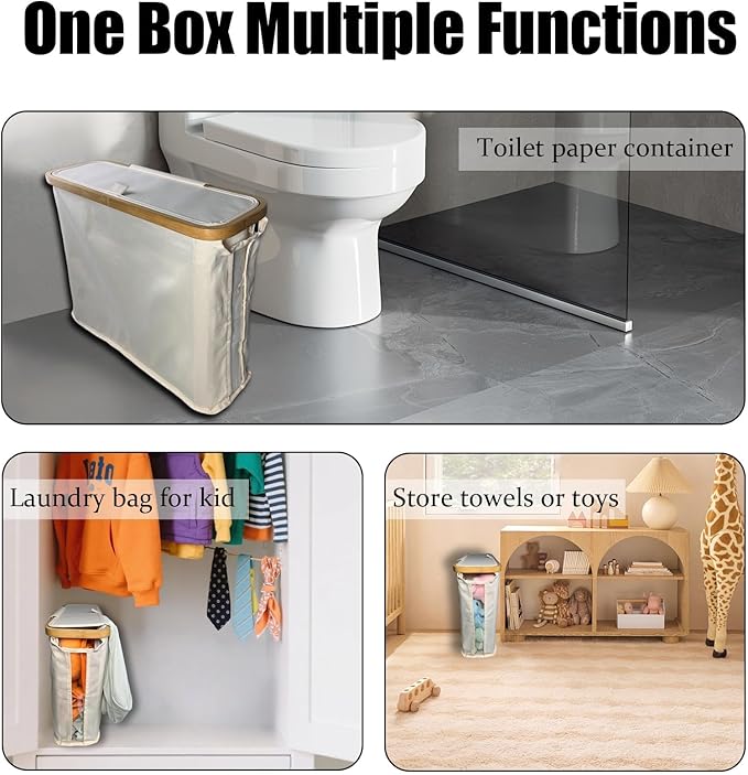 Toilet Paper Roll Storage, Bathroom Slim Toilet Paper Storage with Lid for 12 Rolls, Ultimate Bathroom Organizer with Anti-Slip Base, Beige 30L