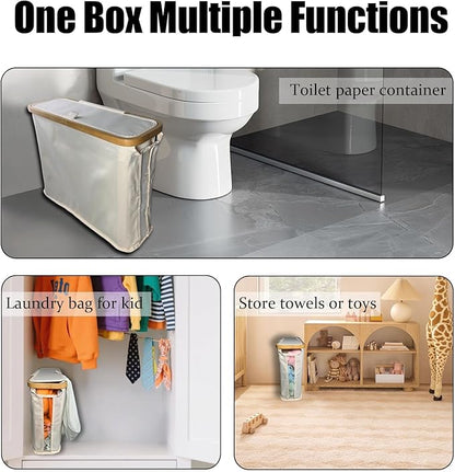 Toilet Paper Roll Storage, Bathroom Slim Toilet Paper Storage with Lid for 12 Rolls, Ultimate Bathroom Organizer with Anti-Slip Base, Beige 30L