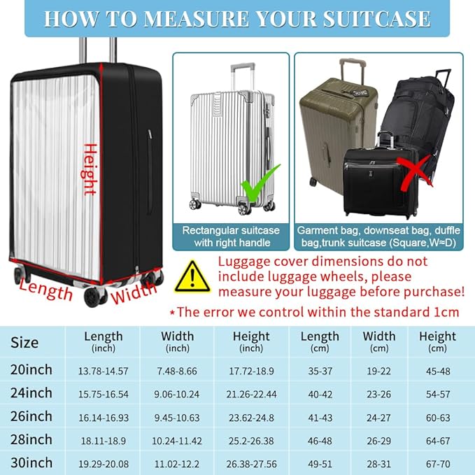 Yotako Upgraded Zippered Transparent PVC Suitcase Cover, No Disassembly Required Clear Luggage Protector for Suitcase Luggage Protector Cover 28''