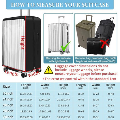 Yotako Upgraded Zippered Transparent PVC Suitcase Cover, No Disassembly Required Clear Luggage Protector for Suitcase Luggage Protector Cover 28''