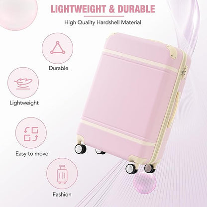Merax Luggage Set 3 Piece Suitcase Set with 1 Cosmetic Case Expandable Spinner Wheels Vintage Luggage Sets(Light Pink,20"+24"+28")