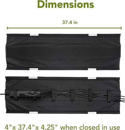 PERFECT POSTURE Mesh Cable Organizer – Under Desk Cable Management with Adjustable Straps, Flexible Mesh, Easy-Access Design, & Standing Desk Compatible – 37.4” (Black)