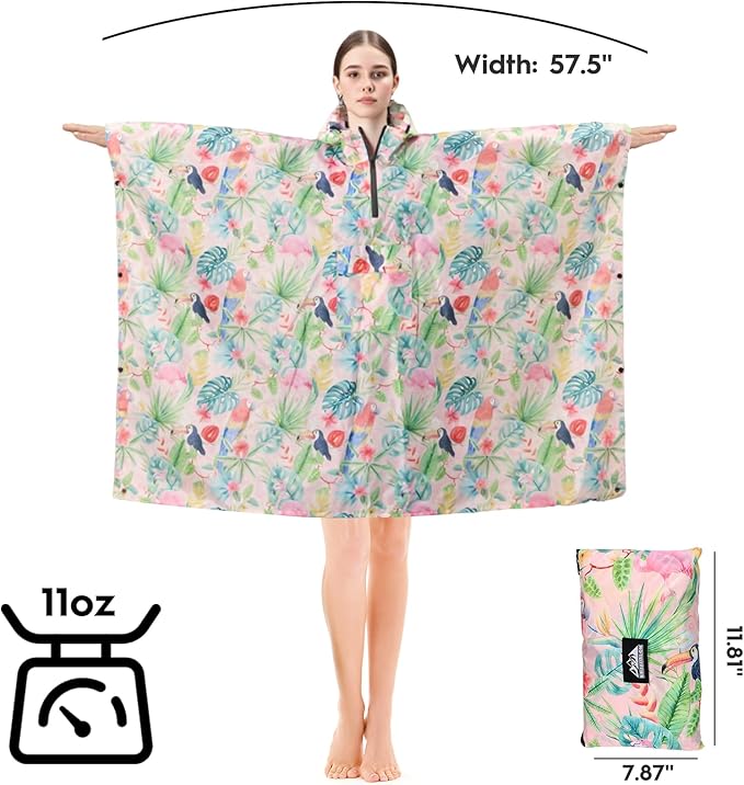 Bruvoalon 3-in-1 Rain Poncho with 1/4 Zip & Chest Pocket, Waterproof, Sunshade, Ground Mat for Adults & Youth Emergency