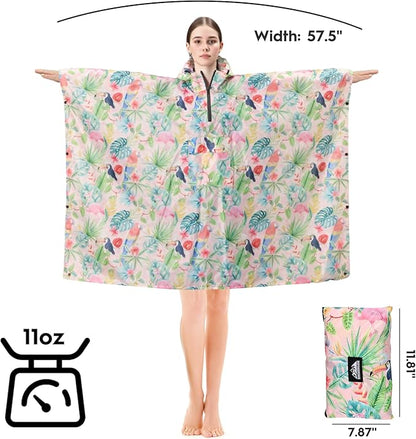Bruvoalon 3-in-1 Rain Poncho with 1/4 Zip & Chest Pocket, Waterproof, Sunshade, Ground Mat for Adults & Youth Emergency