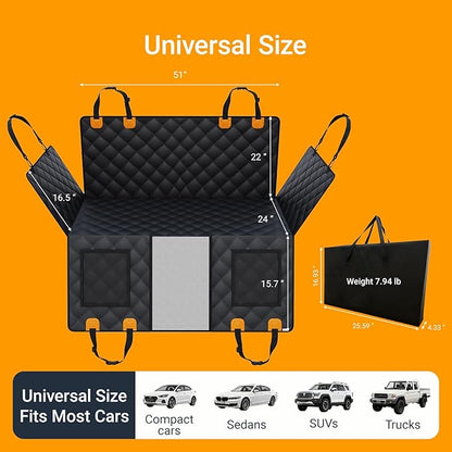 Backseat Cover for Pets, Hard Bottom Car Seat Cover for Dogs, Waterproof, Scratch-Resistant, Non-Slip, Soft-Touch Material, Dog Hammock for Car with Mesh Window for Cars, Trucks, and SUVs
