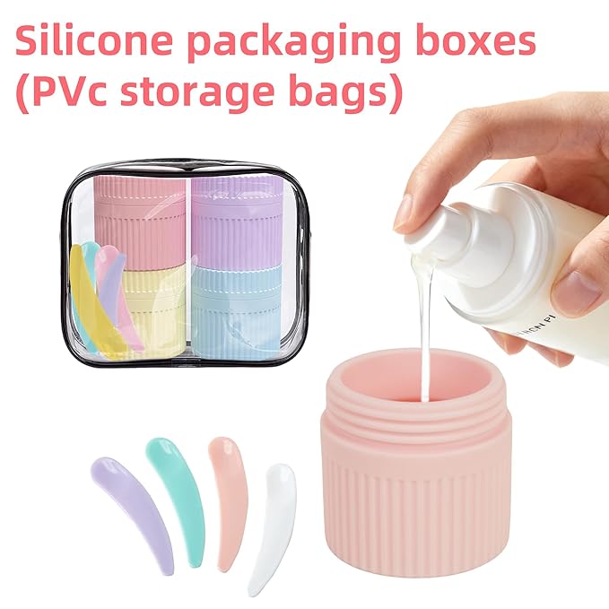 Pack of 4 Travel Bottles, Silicone Refillable Portable Container for Easy Transport in Luggage Bags and Carry Ons Travel Esse