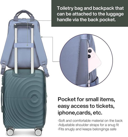 LARVENDER Carry On Luggage 22x14x9 Airline Approved, Expandable PP 20 inch Carry On Suitcases with Wheels, Lightweight Luggage Sets 3 Pieces for Women(GREY GREEN/20/BP/TB)
