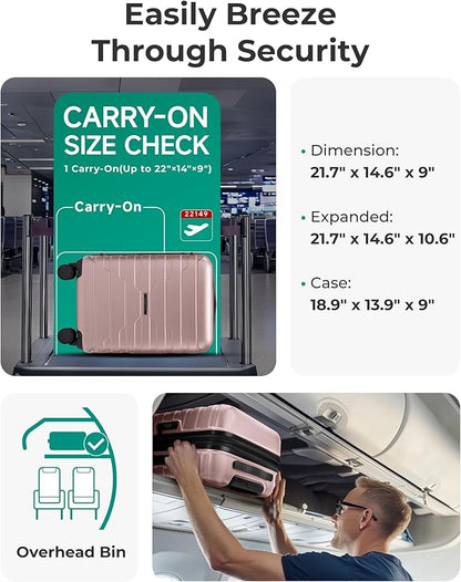 BAGSMART Carry On Luggage 22x14x9 Airline Approved with Spinner Wheels,Lightweight 20 Inch Luggage with TSA Lock,Expandable Hard Shell Carry On Suitcases for Men Women,Rose Gold