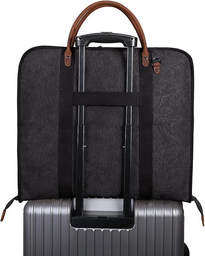 S-ZONE Carry on Garment Bag for Business Travel Canvas Leather Men Suit Cover