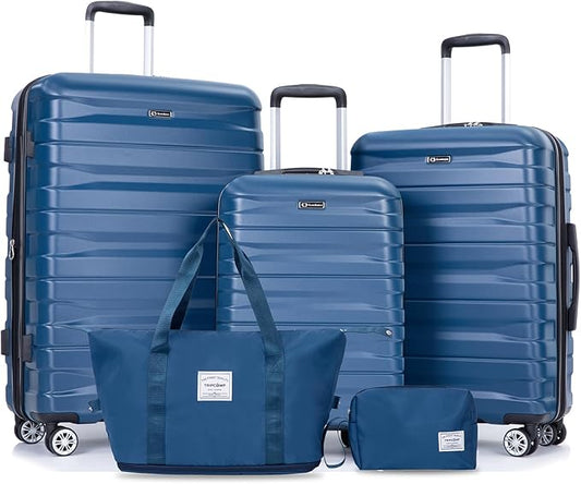 Luggage sets 5 Piece Expandable Hardside Suitcase Set with Spinner Wheels, Lightweight PC Travel Luggage set with TSA Lock（21/25/29, Dark Blue