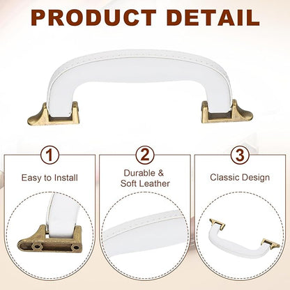 uxcell 4 Pcs PU Leather Luggage Handle, 0.9" Hole Distance Vintage U-Shape Replacement Strap Handle for Travel Handbag Guitar Musical Box Gift Boxes, White/Bronze
