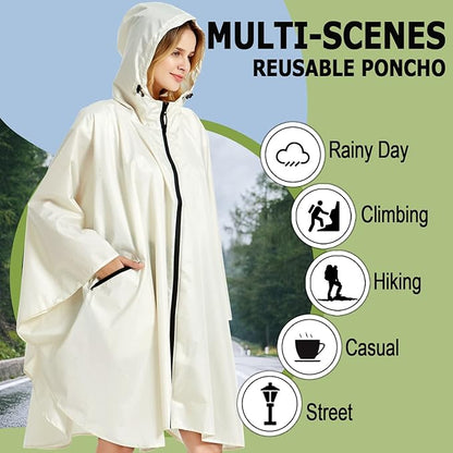 Fashion Hooded Rain Poncho Waterproof Raincoat Jacket with pocket for Women/Men/Adult