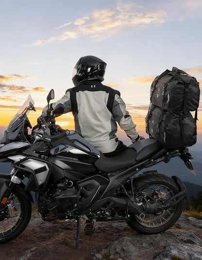 KEMIMOTO Waterproof Motorcycle Dry Bag – Duffle Tail Bag Soft Luggage, 40L/65L Large Capacity with 4 Quick-Release Straps, Dustproof for Touring, Adventure, Motorcycling & Camping