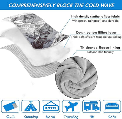 Outdoor Camping Quilt, Warm Thick Blanket with Polar Fleece Packable Down Wearable Camp Blankets with Snap Buttons Soft Puffy Camping Quilt for Cold Weather (Jokul, 76'' x 56'')