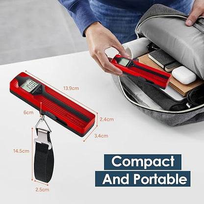 travel inspira Luggage Scale Battery-Free, Travel Essentials, Portable Handheld Digital Suitcase Weight Scale for for Travel Accessories, 110lbs/50kg (Red)