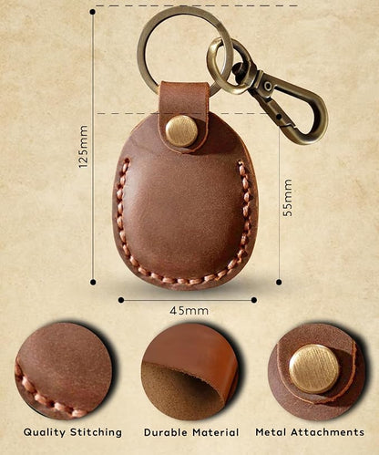 Genuine Leather AirTag Keychain Compatible with Apple AirTag Case Leather Key Ring. Anti Lost Anti Scratch Secure Key Chain Holder for Pet Collar Luggage Travel. Full Cover Protective Air Tag Keyring