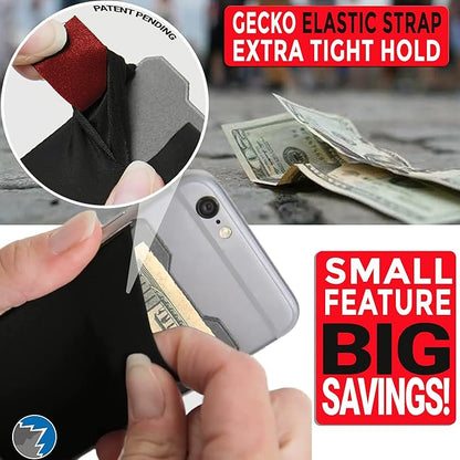 Gecko Travel Tech Double Pocket - Adhesive Card Holder - Cell Phone Pouch - Stick on Spandex Pocket - Carry Credit Cards and Cash (Mountain)
