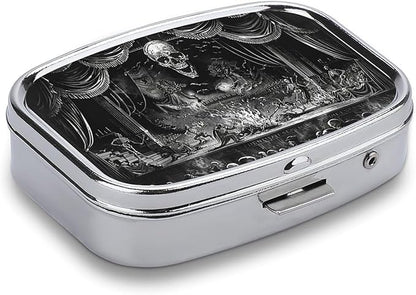 Metal 2 Compartment Pill Organizer Travel Friendly Portable Compact Pill Box Cute Pill Case to Hold Vitamins,Fish Oil,Supplements,Meds,Tablet for Purse,Pocket. (Dark Stage)