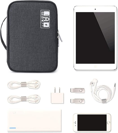 mygreen Electronics Travel Organizer, Watreproof Electronic Accessories Case Portable Double Layer Cable Storage Bag for Cord, Charger, Flash Drive, Phone, Ipad Mini, SD Card, Gifts for Him Black