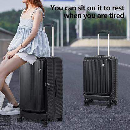 2 pieces 20/29 Aluminum Frame Carry On and Checked Luggage Set with Side Opening, Lightweight Hardshell ABS+PC Trunk Suitcase with TSA Lock, 360° Universal Wheels & Adjustable Handle, Black
