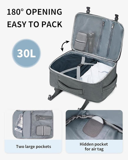 ECOHUB Travel Backpack for Men, 18x14x8 Spirit Airlines Personal Item Bag with Clear Toiletry Bag, Laptop Carry on Backpack with USB Port, Airline Approved Under Seat 14 Pockets 30L, Grey