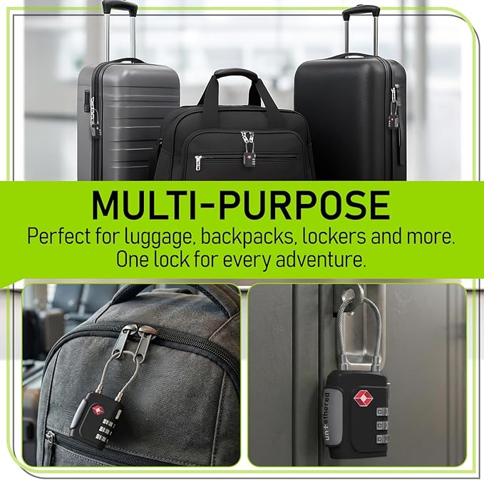 Untethered TSA Luggage Locks (3 Pack) – Resettable 3-Digit Combination TSA Approved Travel Padlocks for Suitcases, Backpacks, Gym Bags & Checked Baggage (3 Pack | Black)