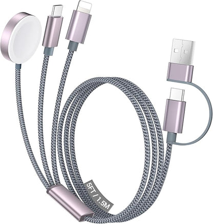 Temdan for Travel Vacation Essentials,3 in 2 USB C Cable for Apple Watch Charger/iPhone 17 Charger/Lightning,Multi Charging Cable Cord,Camping Essentials,Portable Designed for iWatch &iPhone 16-12-5FT