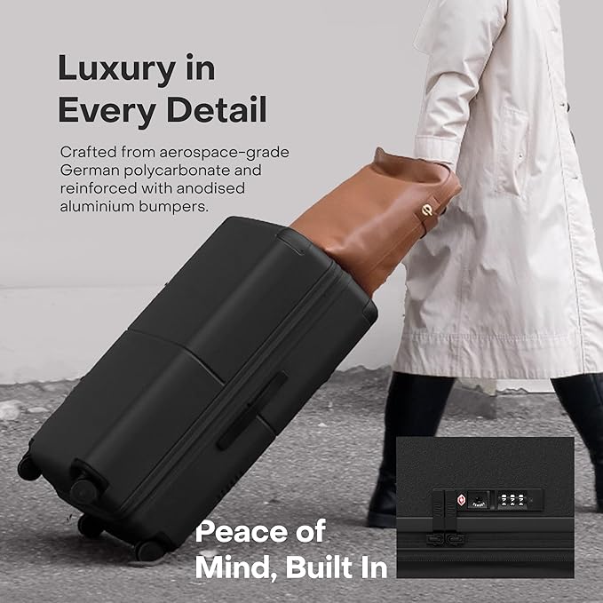 Checked Expandable - 24.5" Airline Approved Check In Luggage with Wheels, Spinner Suitcase for Men & Women - TSA Lock Rolling Suitcase, Spinner Wheels, Expansion Zip, Y-Strap - Charcoal