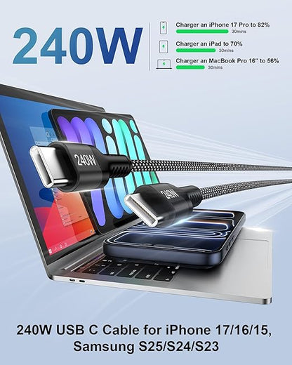 240W USBC Charger Cable Android Fast Charging C Type Cord for Motorola Moto G Play, Moto G 5G Stylus Power Pure, Edge/Edge+ Razr/Razr+, One 5G, USB C to USB-C Power Cargador Samsung Galaxy A17 A16 S25