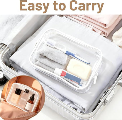 4 Pcs Clear Toiletry Bag, Portable Makeup Cosmetic Bags Pouch with Zipper, PVC Clear Travel Pouch for Women Men - White