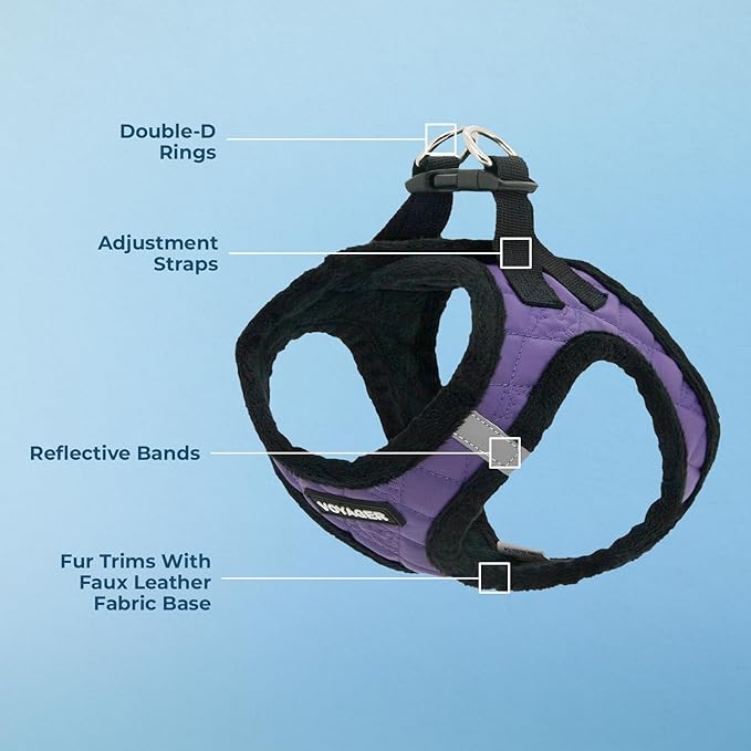 Best Pet Supplies - All Weather Mesh/Plush, Reflective, No Pull Harness for Small, Medium Dogs, Cats - Secure with Hook & Loop Fastener, Buckle, Double D-Rings - Purple Faux Leather, L